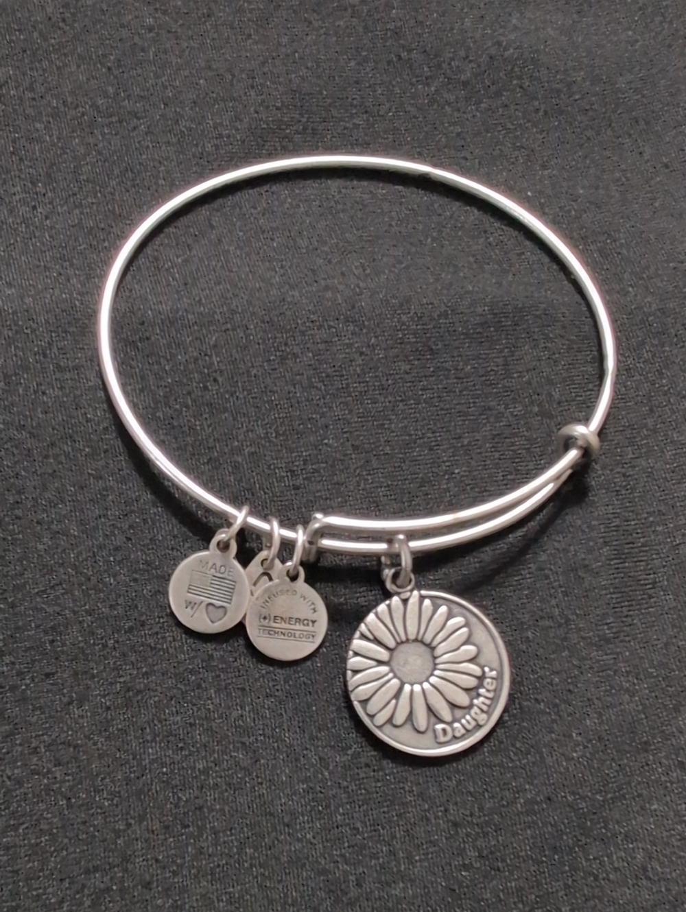 Alex and Ani Silver-Tone Daisy "Daughter" Charm Bangle